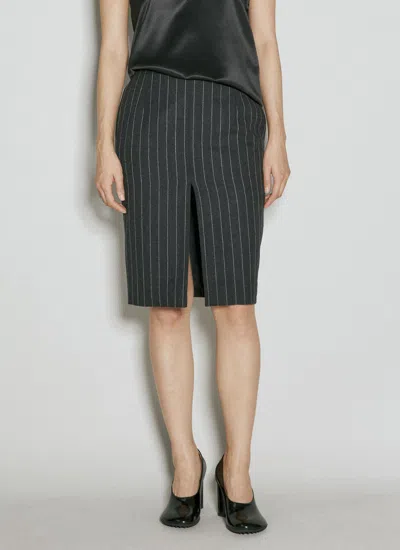Saint Laurent Women Striped Wool Pencil Skirt In Gray