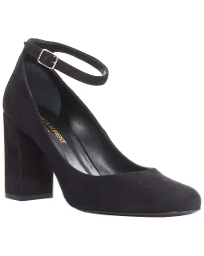 Saint Laurent Women's Suede Buckle Maryjane Block Heel Pump (authentic Pre-  Loved) In Black