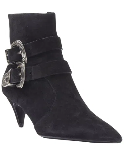 Pre-owned Saint Laurent Women's Suede Charlotte Suede Silver Western Buckle Bootie  (authentic Pre-loved)