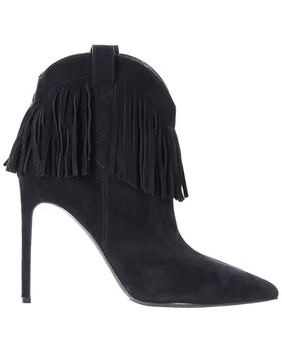 Saint Laurent Women's Suede Fringe Bootie (authentic Pre-loved) In Black