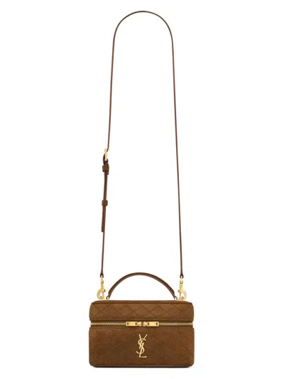 Saint Laurent Women's Suede Gaby Vanity Bag In Brown