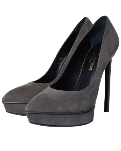Pre-owned Saint Laurent Women's Suede Janis Pump (authentic Pre-loved) In Gray