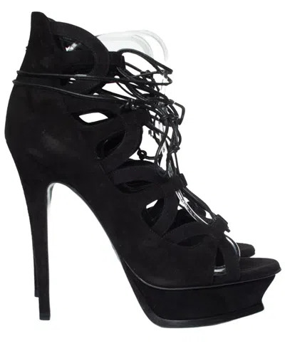 Pre-owned Saint Laurent Women's Suede Lace Up Tribute 16 Pump (authentic Pre-loved)