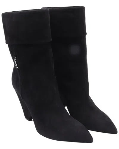 Pre-owned Saint Laurent Women's Suede Niki 85 Wedge Ankle Boot (authentic Pre-loved) In Black