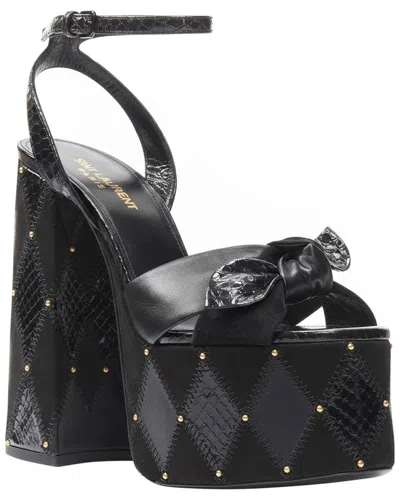 Pre-owned Saint Laurent Women's Suede Paige Runway Patchwork Stud Platform Sandal  (authentic Pre-loved)