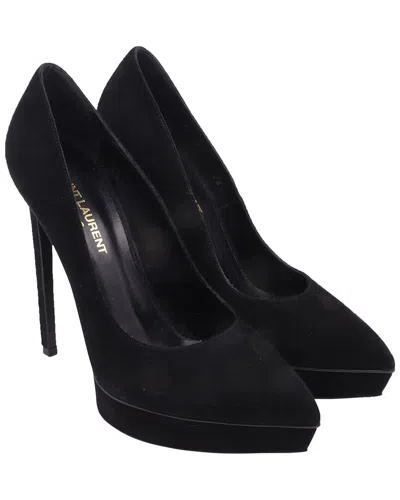 Saint Laurent Women's Suede  Pointed-toe Platform Pumps In Black Suede (authentic Pre-l