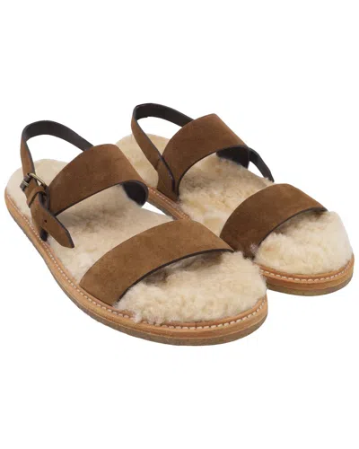 Pre-owned Saint Laurent Women's Suede Shearling-lined Slingback Sandal (authentic Pre-loved)