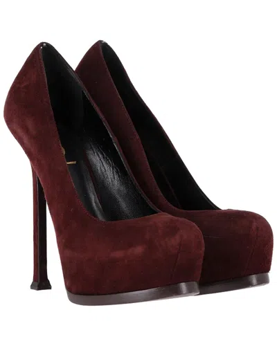 Pre-owned Saint Laurent Women's Suede Tribtoo Platform Pump (authentic Pre-loved)