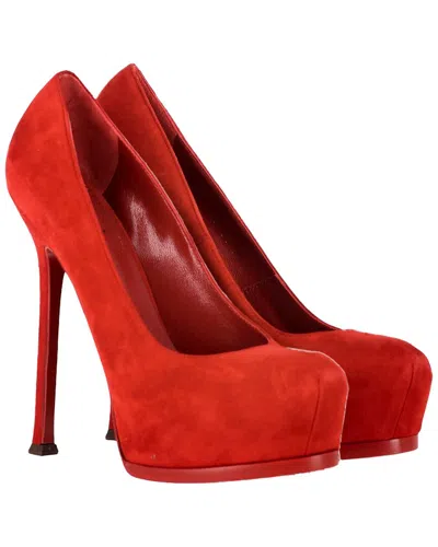 Saint Laurent Women's Suede Tribtoo Pump (authentic Pre-loved) In Red