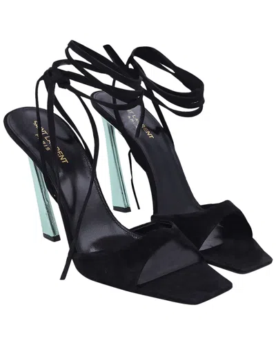 Saint Laurent Women's Suede Vitti Self-tie Sandal (authentic Pre-loved) In Black