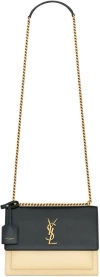 Saint Laurent Mini Sunset Logo Plaque Chain Wallet In Nero,burro