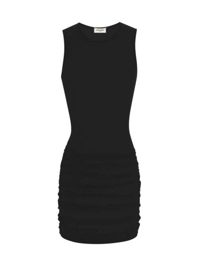 Saint Laurent Tulle Stretch Mini Dress In Black
