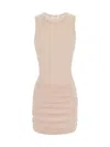 Saint Laurent Ruched Tulle Tank Dress With Crew Neck In Sand