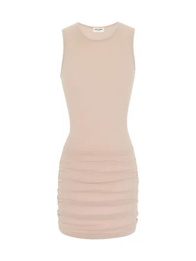 Saint Laurent Women's Tank Dress In Tulle In Sand