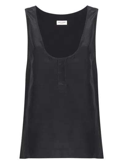 Saint Laurent Women's Tank Top Henley In Grey