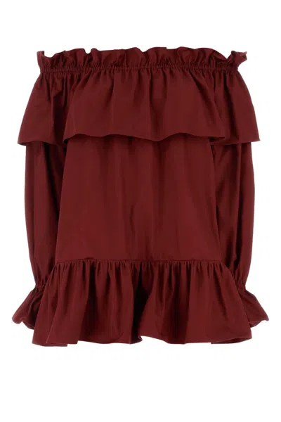 Saint Laurent Women Tiziano Red Twill Mini Dress In Burgundy