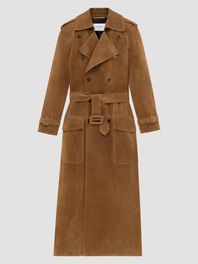 Saint Laurent Women's Trench Coat In Suede In Brown