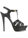 Saint Laurent Tribute Black Sandals With Platform In Patent Leather Woman In Nero