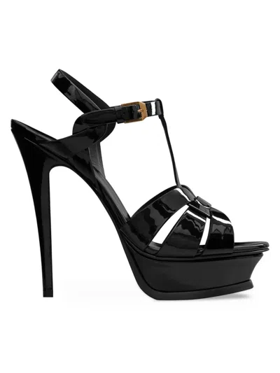 Saint Laurent Women's Tribute 105mm Patent Leather Platform Sandals In Black