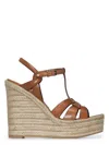 Saint Laurent Leather Women Shoes Espadrilles Wedge Rubber Sole In Brown