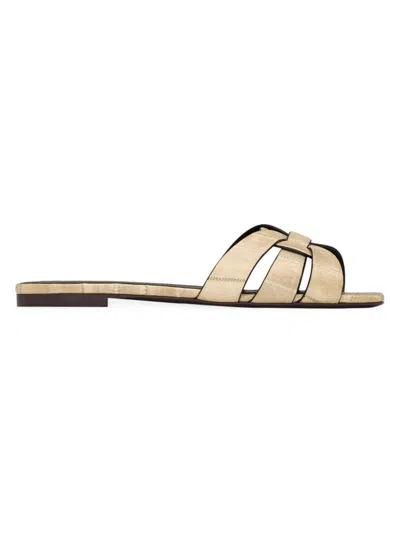 Saint Laurent Women's Tribute Mules In Eel In Ivory