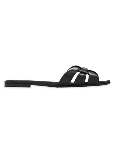 Saint Laurent Tribute Flat Sandals Leather Straps In Black