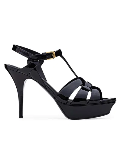Saint Laurent Women's Tribute Platform Sandals In Patent Leather In Black