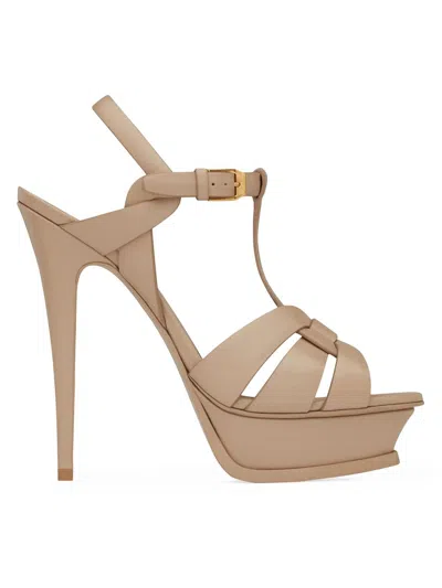 Saint Laurent Tribute Platform Sandals In Smooth Leather Beige In Neutral