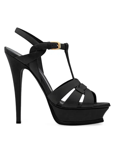 Saint Laurent Tribute Leather 105mm Platform Sandals In Black
