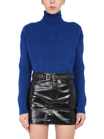 Saint Laurent Women Turtleneck Sweater In Blue