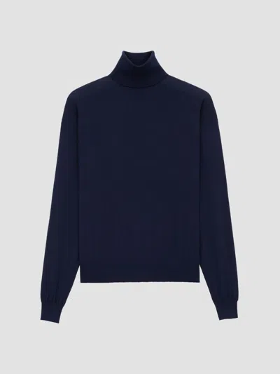 Saint Laurent Women's Turtleneck Sweater In Cashmere, Wool, And Silk In Blue