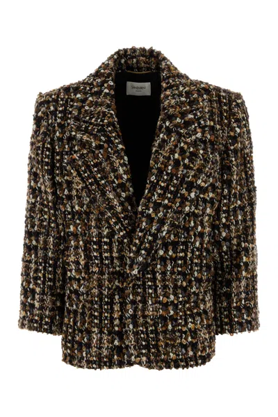 Saint Laurent Women's Tweed Blazer With Silk Lining In Multicoloured