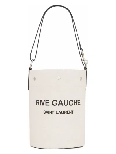 SAINT LAURENT WOMEN'S TWO-TONE CANVAS AND LEATHER MEDIUM RIVE GAUCHE BUCKET BAG
