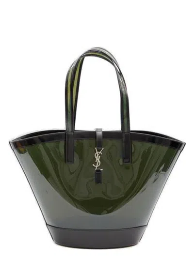 Saint Laurent Women's Two-tone Vinyl And Leather Panier Shopping Bag | 773697fac0x Color 3055