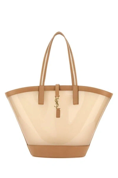 Saint Laurent Women Two-tone Vinyl And Leather Panier Shopping Bag In Multicolor