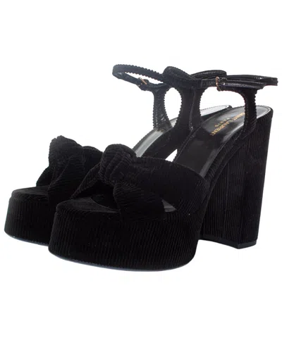 Pre-owned Saint Laurent Women's Velvet Bianca 85 Platform Sandal (authentic Pre-loved) In Black