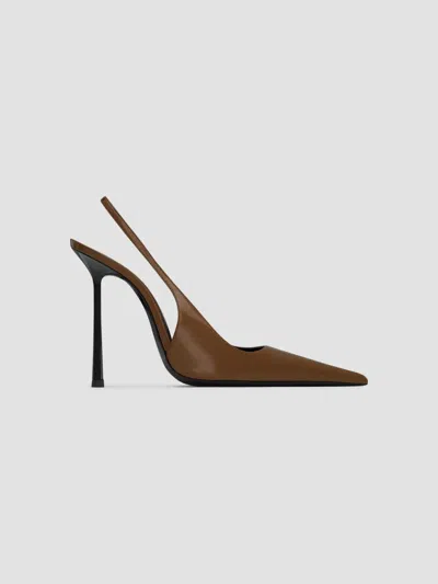 Saint Laurent Women's Vendome Slingback Pumps In Glazed Leather In Brown
