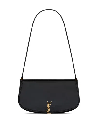 Saint Laurent Mini Ysl Flap Leather Shoulder Bag In Black