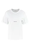 Saint Laurent Basic White T-shirt With Miiddle Logo Print In Cotton Woman In Green