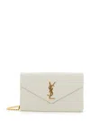 Saint Laurent Women White Clutch With Cassandre Detail In Chevron Leather Woman