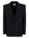 Saint Laurent Black Double-breasted Jacket With Peak Revers And Double Vent On The Rear In Wool Woman