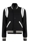 Saint Laurent Teddy Leather-trimmed Recycled Wool-blend Bomber Jacket In Black