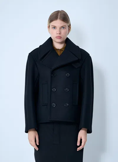 Saint Laurent Women Wool Coat In Blue