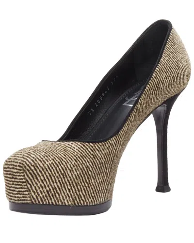 Pre-owned Saint Laurent Women's Wool/hair Tribtoo Pump (authentic Pre-loved) In Brown