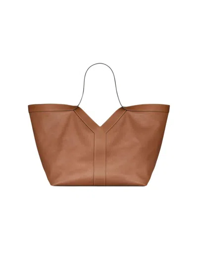 Saint Laurent Women's Y Tote Shoulder Bag In Leather In Brown