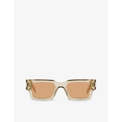 SAINT LAURENT WOMENS YELLOW YS000468 RECTANGLE-FRAME ACETATE SUNGLASSES