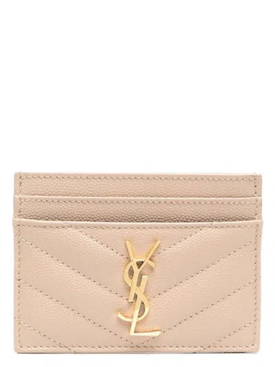Saint Laurent Women's Ysl Credit Card Holder(172y)mono In Darkbeige