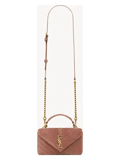 Saint Laurent Women's Ysl C.wall Mono Suede Satin Ca In Barelypink