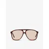 Saint Laurent Womens Brown Ys000473 Sl 596 Dune Rectangle-frame Acetate Sunglasses In Brown