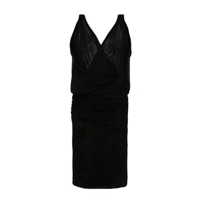 Saint Laurent Womens Draped V-neck Sleeveless Dress In Black